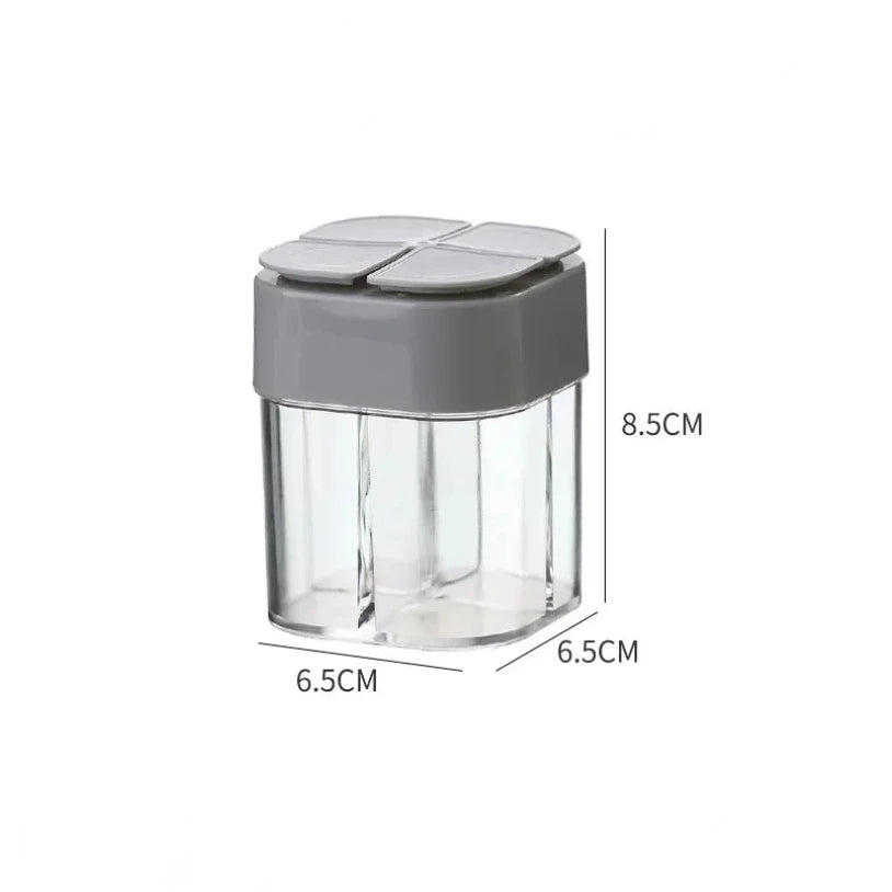 4 in 1 camping seasoning jar with lid transparent spice dispenser 4 compartment outdoor cooking barbecue salt and pepper shaker