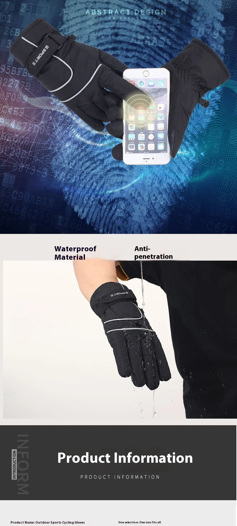 Waterproof Ski Men Glove Winter Touchscreen Thermal Lining Gloves Anti-Slip Warm Water-Repellent Winter Ski-Gloves