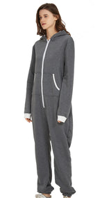 Unisex Sleepwear Jumsuits Hooded Pockets  Zipper Onesies One Piece Solid Pajamas Homewear Long Sleeve Nightwear  Casual Pyjamas