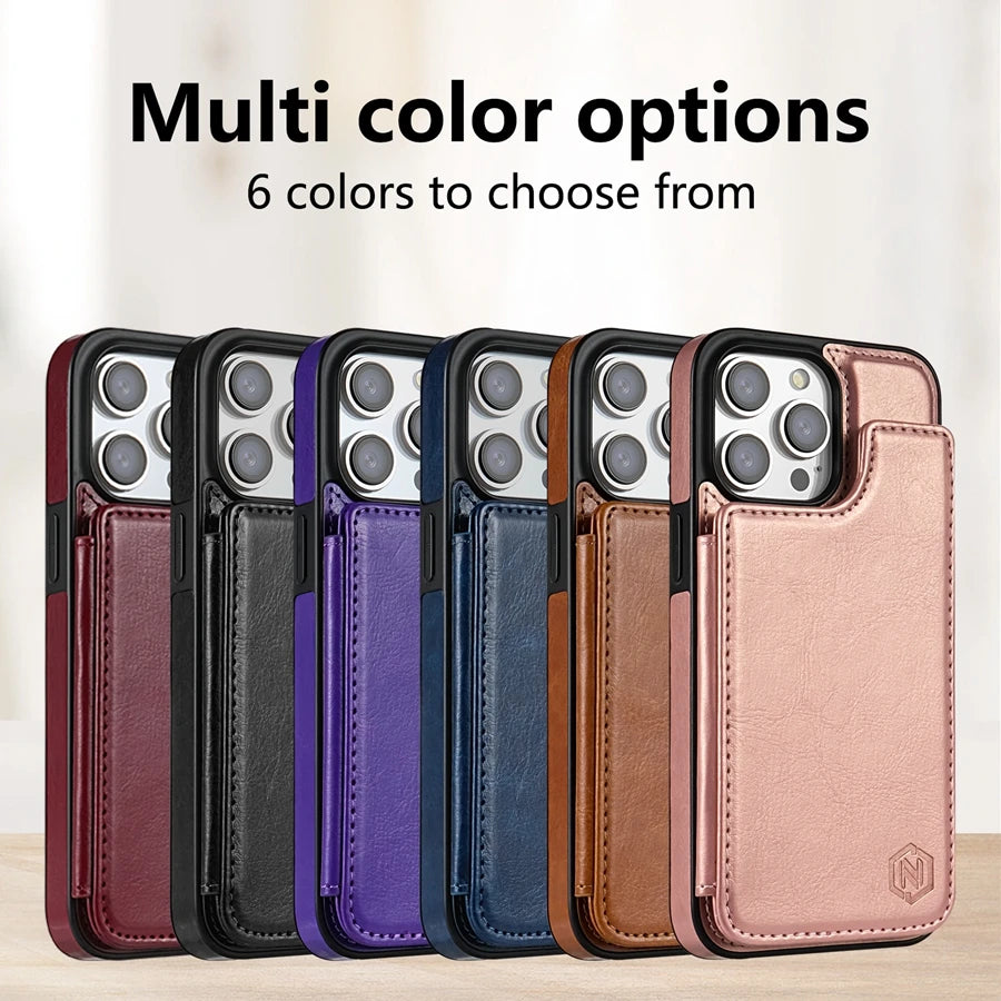 Wallet Solid Color Magnetic Double Buckle RFID Blocking Card Leather Case For iPhone 15 Pro Max 14 Plus 13 12 11 XR XS SE 2 8 7