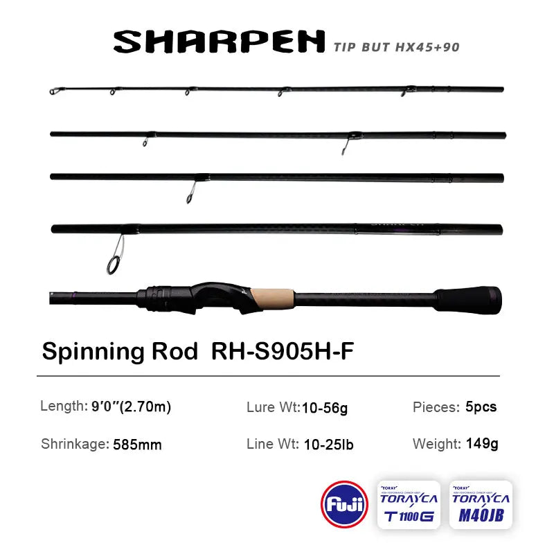 PURELURE SHARPEN Travel Soft Lure Long Spinning and Casting XF/MF Action Rods FUJI Components Bass Pike Rod Fishing Rod Reel
