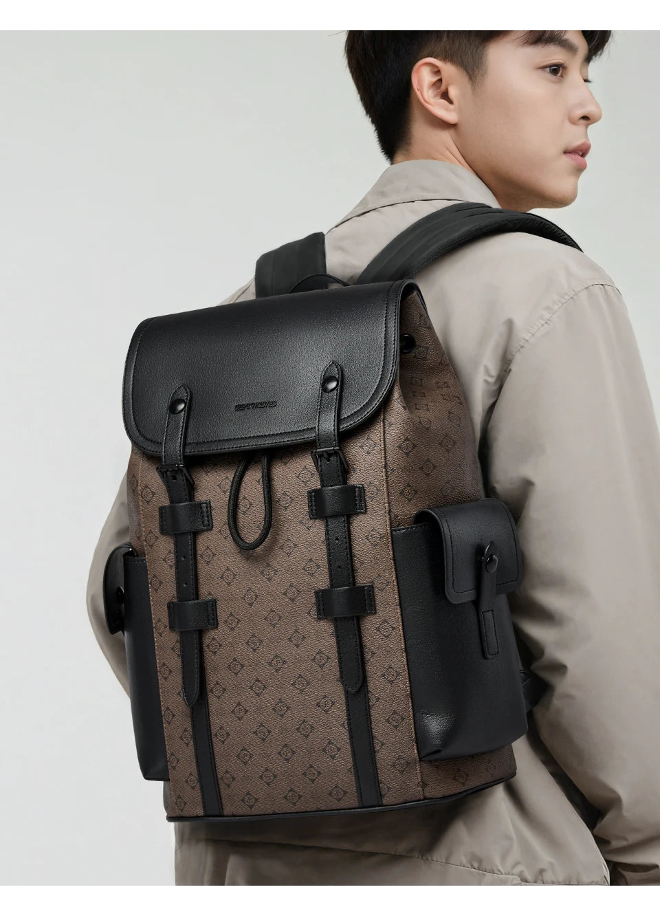 Septwolves Fashion Design Printed Leather Backpack Man Large Flip Cover Business Print Travel Laptop Bags Big Monogram Bagpack