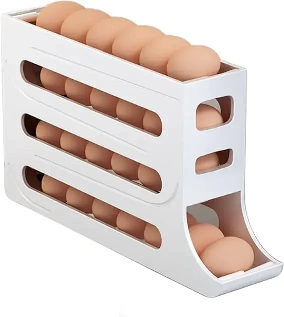 4 Tiers Egg Holder for Fridge， Automatic Egg Rolling Rack, 30 Eggs Storage Rack, Egg Distributor for Refrigerator, Egg Storage
