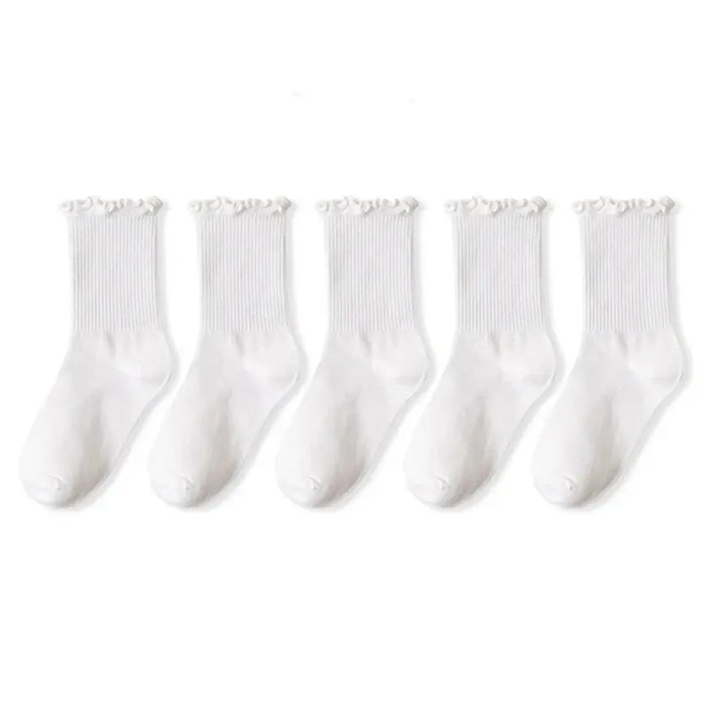5 /10 Pairs Lot Socks for Women Ruffle Middle Tube Ankle Short Breathable Black White Set Spring Autumn