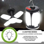 Solar Rechargeable LED Camping Lamp 4 Leaf Foldable Tent Lamp Warm Fire Atmosphere Lamp Outdoor Emergency Lighting Torch Lantern