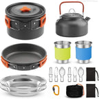 Outdoor cooking equipment - 2-3 person camping pot set with folding pot and kettle combination kit panelas camping Tableware