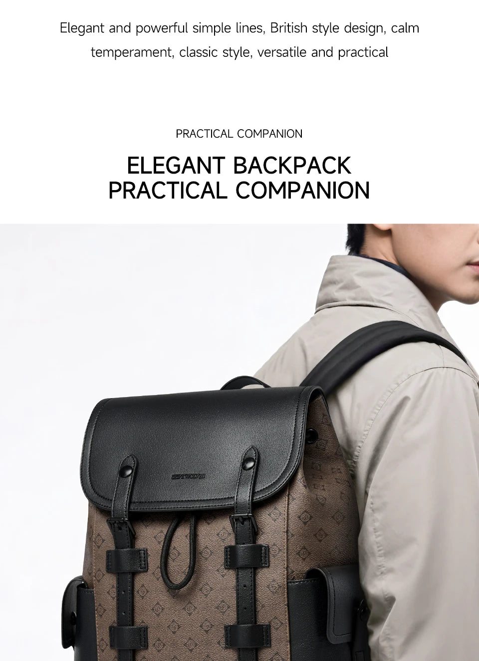 Septwolves Fashion Design Printed Leather Backpack Man Large Flip Cover Business Print Travel Laptop Bags Big Monogram Bagpack