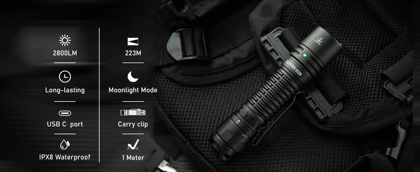 Sofirn SC28 Powerful Light Tactical XHP50B HD Rechargeable Flashlight 2800 Lumens Lantern EDC Torch IPX8 for Hunting Fishing