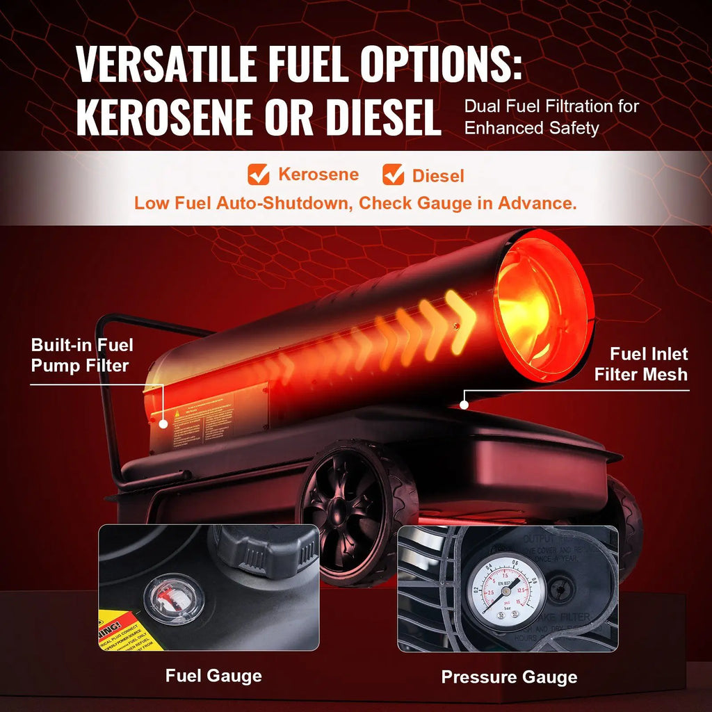 Kerosene Forced Air Heater, 215000 BTU Portable Torpedo Diesel Space Heater with Thermostat, 13.2 Gallon Tank Energy-Efficient h
