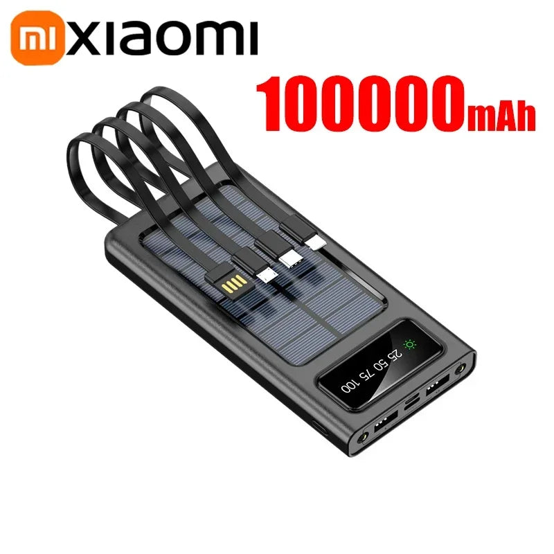 Xiaomi Solar Power Bank 200000mAh Large Capacity Mobile Power Fast Charging Battery With Dual USB 4-Cables For iPhone Samsung