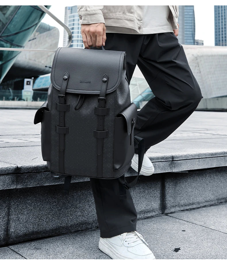 Septwolves Fashion Design Printed Leather Backpack Man Large Flip Cover Business Print Travel Laptop Bags Big Monogram Bagpack
