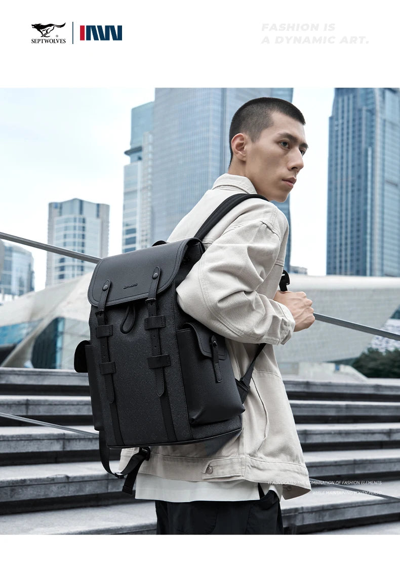 Septwolves Fashion Design Printed Leather Backpack Man Large Flip Cover Business Print Travel Laptop Bags Big Monogram Bagpack