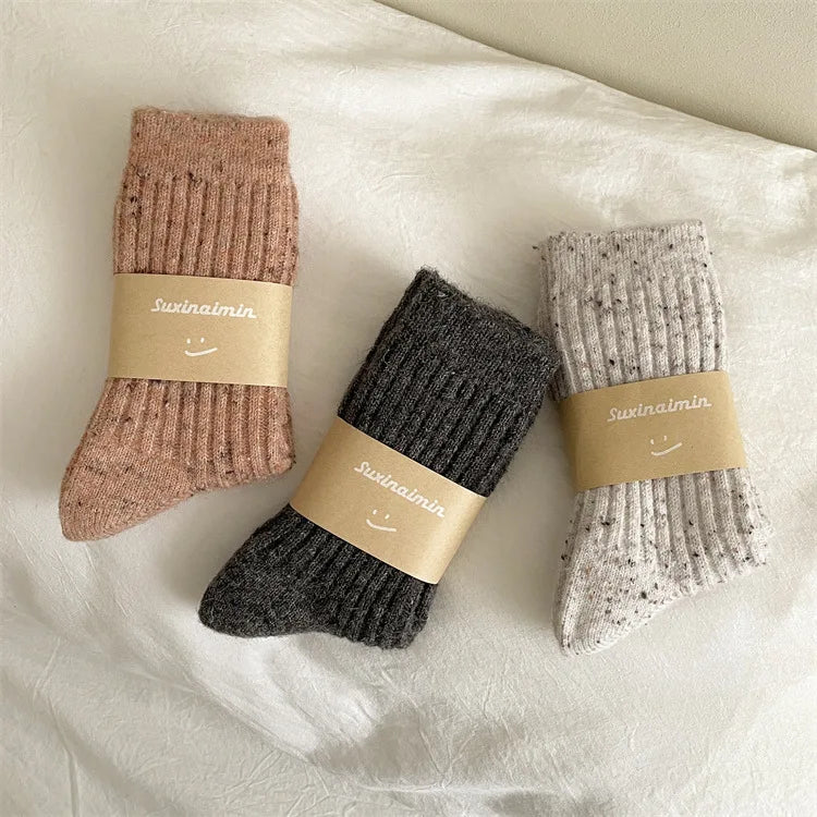 Winter Women Socks Wool Cashmere Thick Warm Long Socks Japanese Fashion Solid Color Thermal Floor Sleeping Socks Christmas Gifts