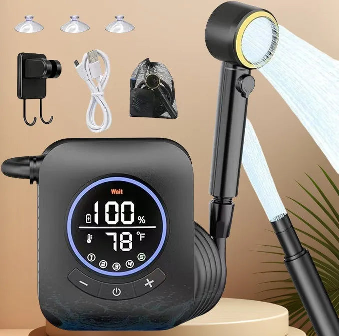 Portable Camping Shower Set Rechargeable Pump 6000mAh Outdoor Shower Kit with 20L Foldable Bag for Travel RV Garden Hiking