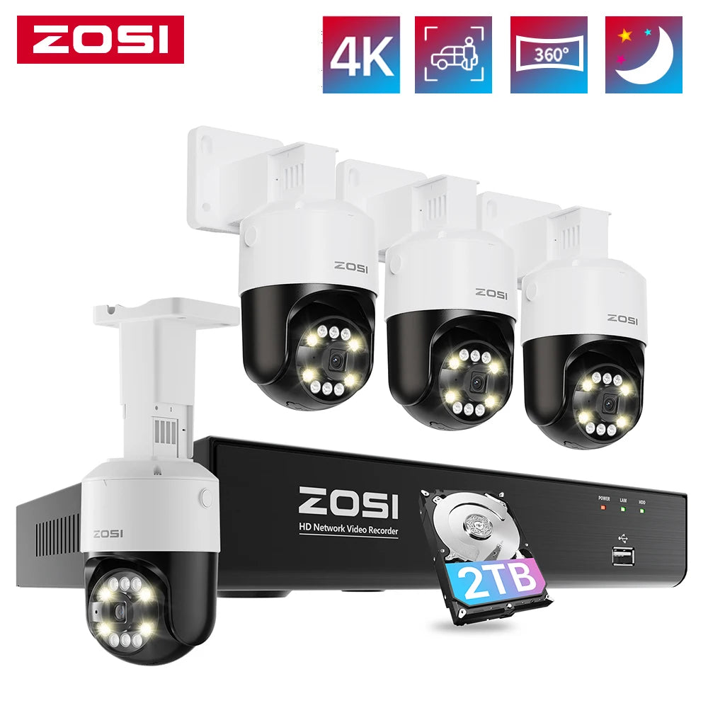 ZOSI 8MP PTZ PoE CCTV Security Camera System AI Face Person Vehicle Detect 4K 8CH Expand 16CH NVR Video Surveillance IP Cam