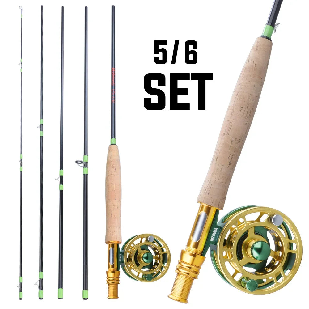 Sougayilang Fly Fishing Rods and Reels 5-sections Carbon Rod 5/6 Reels for Trout Perch Fishing Suitable for Leisure Fishing