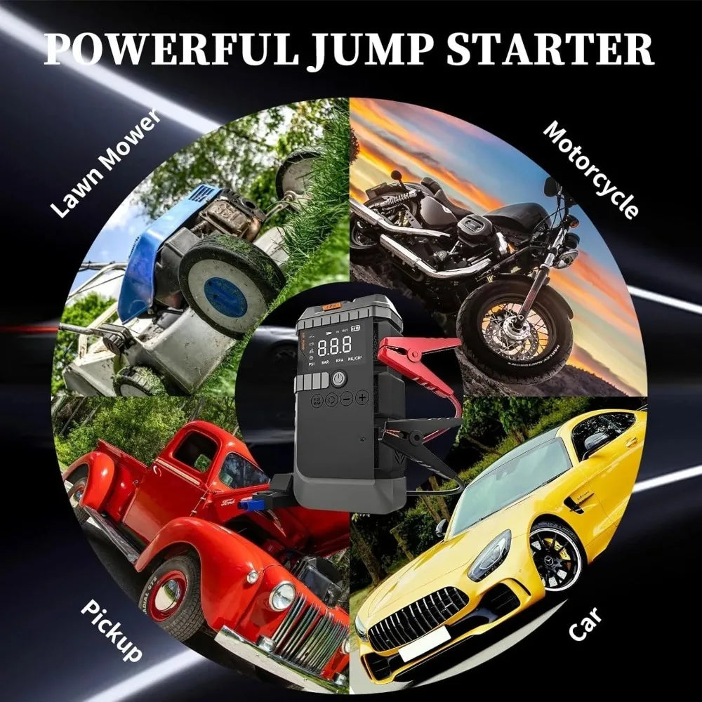 Car Jump Starter with Air Pump 3000A Peak Starter Box 150PSI Digital Tire Inflator Car Battery Jump Starter With Air Compressor