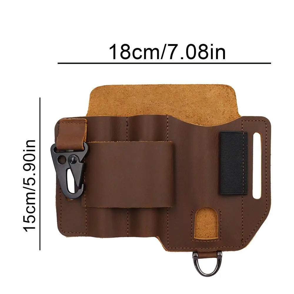 EDCs Organizer Sheath Leather EDCs Tool Holster Multitool Sheath High Capacity Cowhide Holster For Knives Car Key