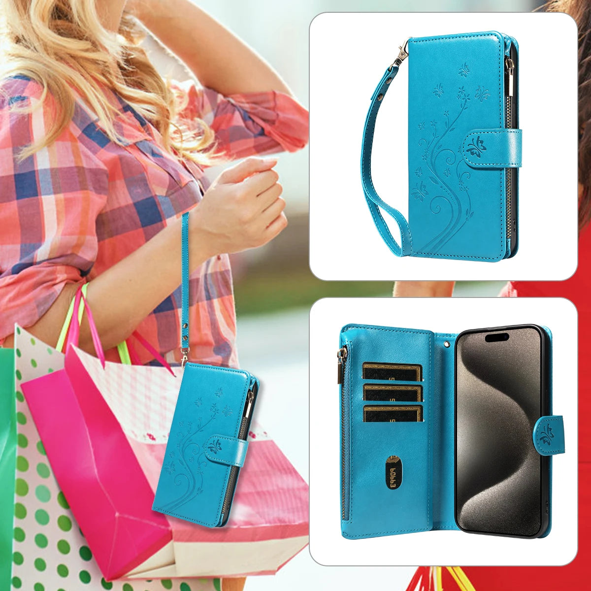 Embossed Zipper Leather Case for Samsung GalaxyS25Ultra S24 S23 S22 S21 S20 S10 S9 S8 Plus FE M33 NOTE10 Series Wallet Cover