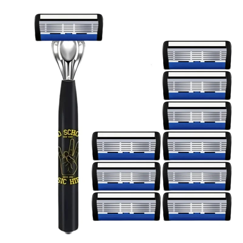 Classic men's shaver, non slip handle, stainless steel blade, economical and practical, 6-layer manual shaver blade