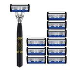 Classic men's shaver, non slip handle, stainless steel blade, economical and practical, 6-layer manual shaver blade