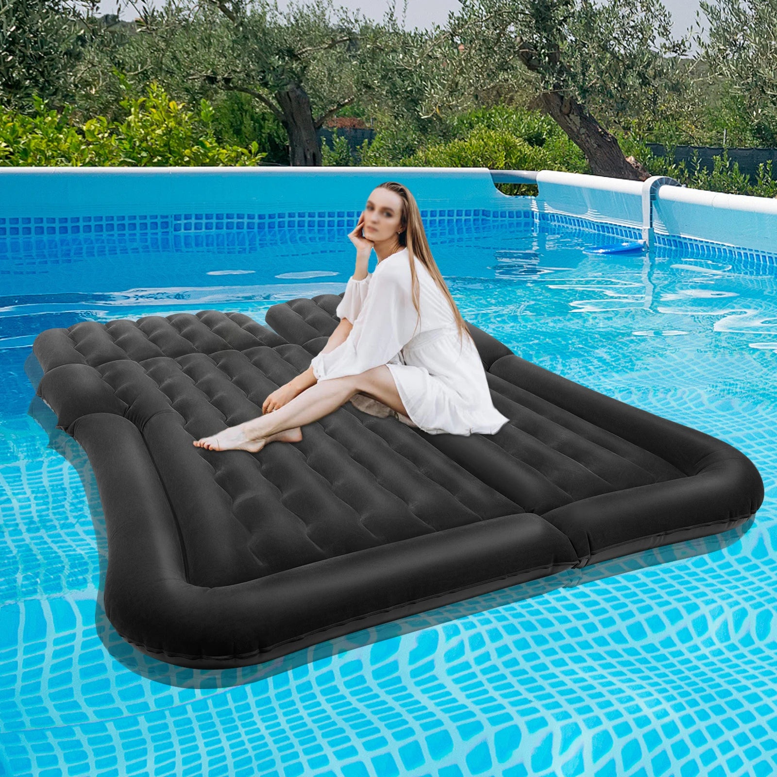 Car Inflatable Bed 2‑In‑1 Truck SUV Inflatable Car Mattress w/Air Pump&Pillow