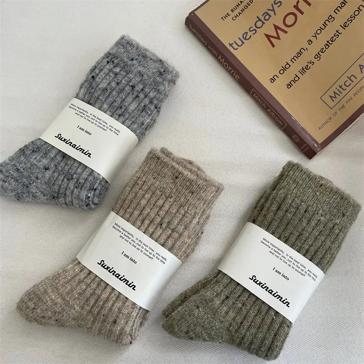 Winter Women Socks Wool Cashmere Thick Warm Long Socks Japanese Fashion Solid Color Thermal Floor Sleeping Socks Christmas Gifts