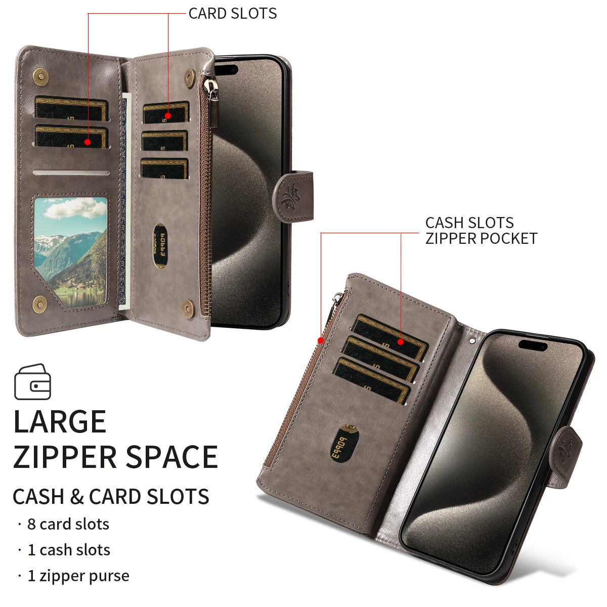 Embossed Zipper Leather Case for Samsung GalaxyS25Ultra S24 S23 S22 S21 S20 S10 S9 S8 Plus FE M33 NOTE10 Series Wallet Cover