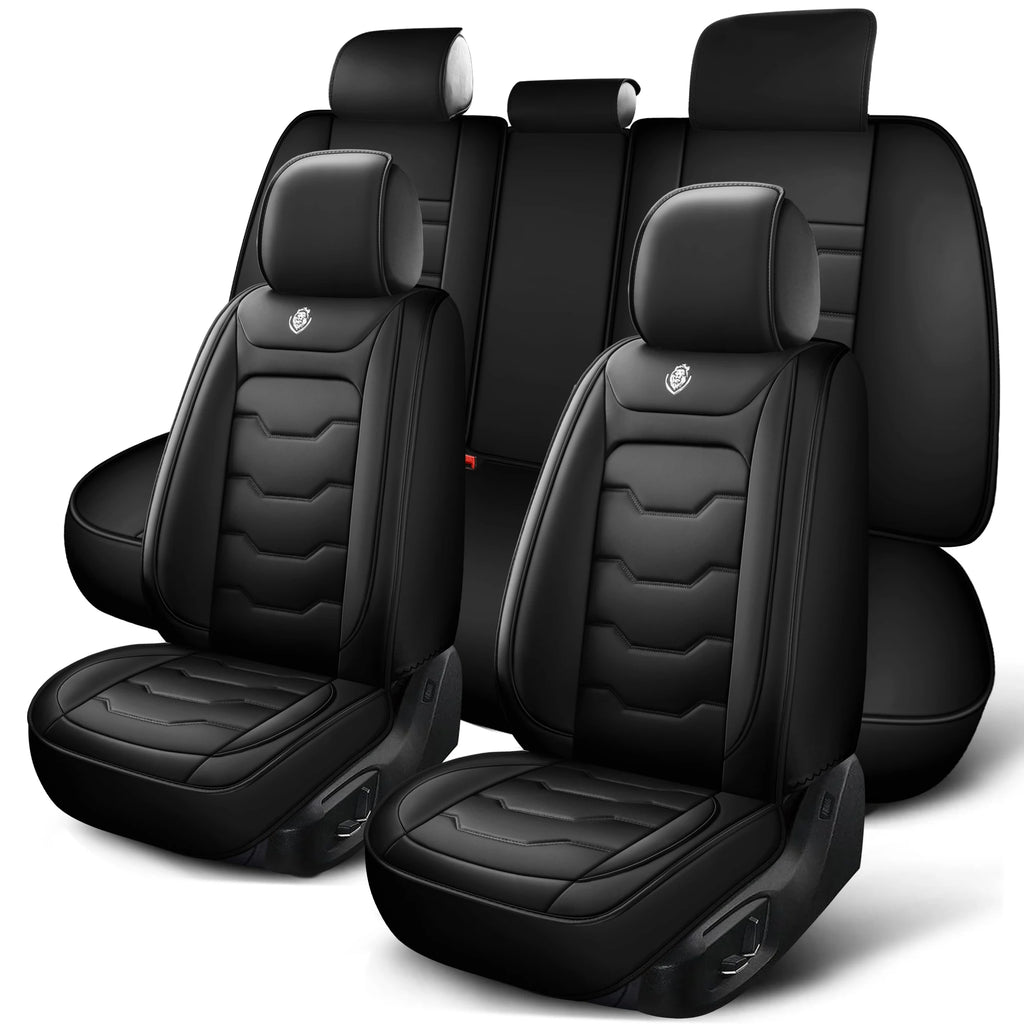 Car seat cover, 5-seater universal, suitable for 90% of 5-seater models，Waterproof leather car interior, (Black/Red)