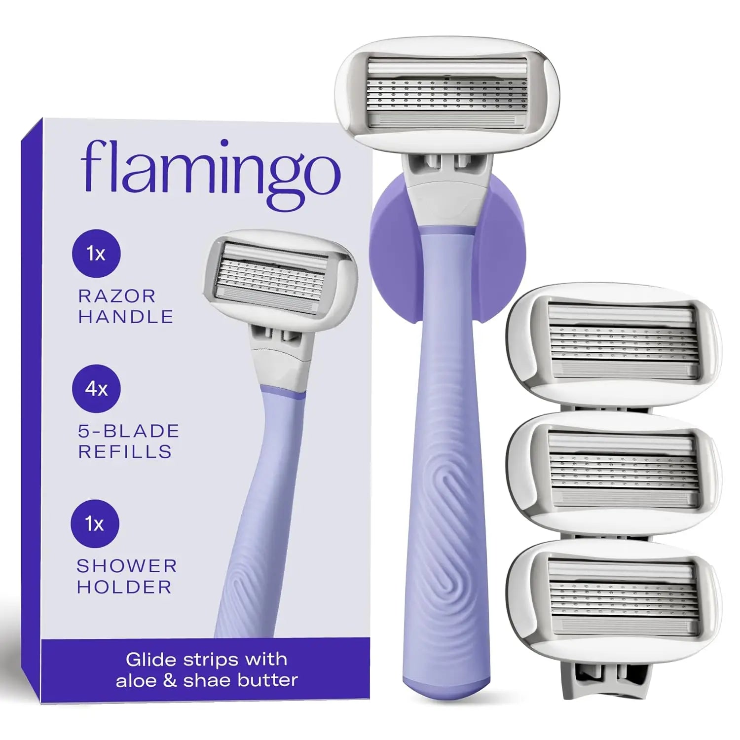 Women's Lilac Shaving Razor Set with 4 Blade Refills and Shower Holder for Smooth, Comfortable Shave