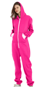 Unisex Sleepwear Jumsuits Hooded Pockets  Zipper Onesies One Piece Solid Pajamas Homewear Long Sleeve Nightwear  Casual Pyjamas