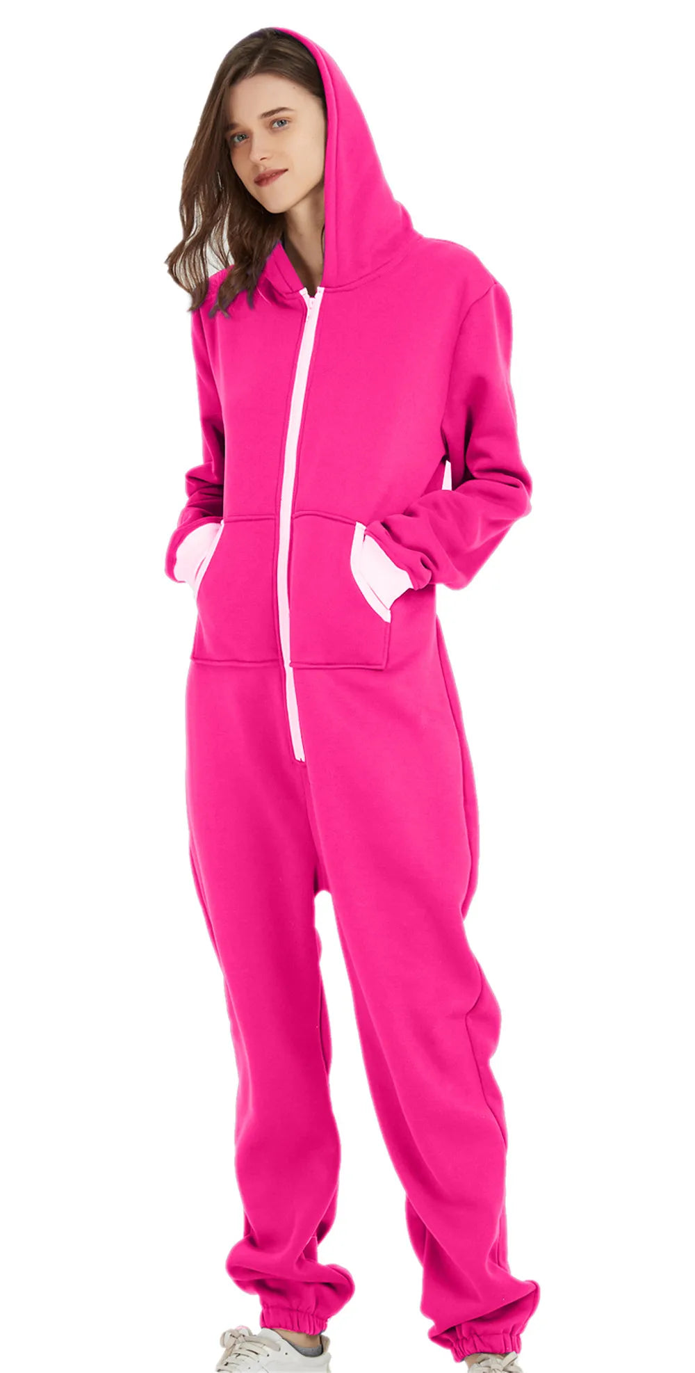 Unisex Sleepwear Jumsuits Hooded Pockets  Zipper Onesies One Piece Solid Pajamas Homewear Long Sleeve Nightwear  Casual Pyjamas