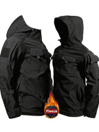 Men's 2pcs Fleece-Lined Hooded Jacket & Pants Set - Windproof Softshell Winter Clothing, Full-Zip Mummy-Like Zipper, Multi-Pocket Shell (Grey/Black) for Skiing, Hiking, Snow Sports - Thermal Outfit, Mens Clothes, Workwear For