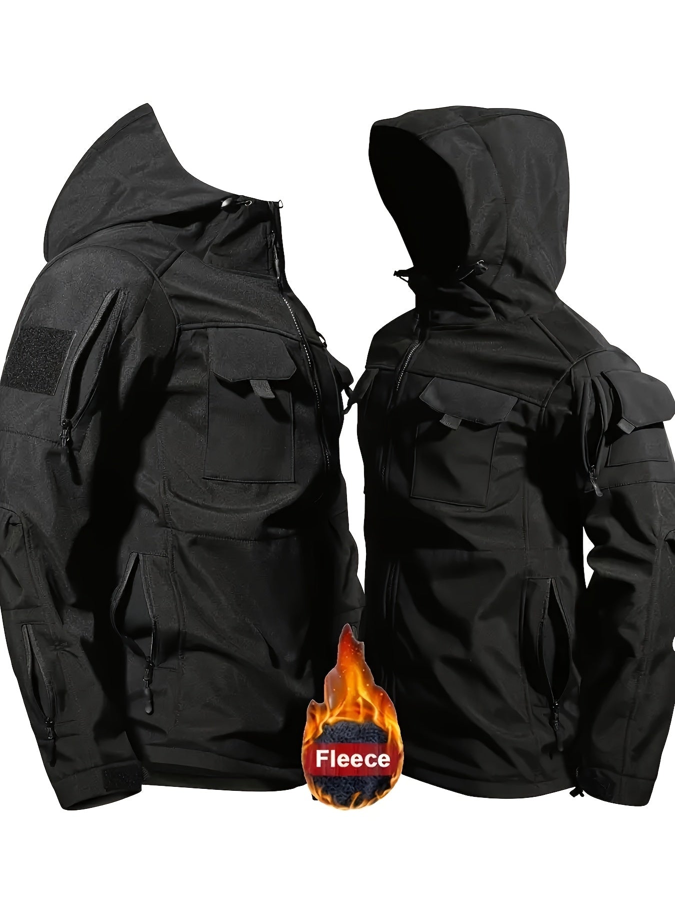 Men's 2pcs Fleece-Lined Hooded Jacket & Pants Set - Windproof Softshell Winter Clothing, Full-Zip Mummy-Like Zipper, Multi-Pocket Shell (Grey/Black) for Skiing, Hiking, Snow Sports - Thermal Outfit, Mens Clothes, Workwear For