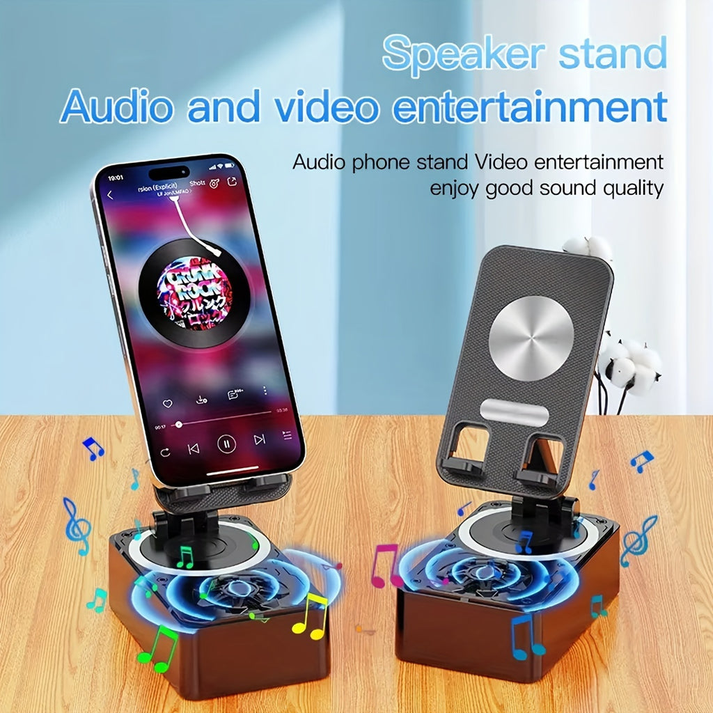 3-in-1 Portable Cell Phone Stand - Wireless Speaker with HD Surround Sound, Induction Speaker, Compatible with Any Smartphones, Phones, and Tablets for Home and Outdoor Use