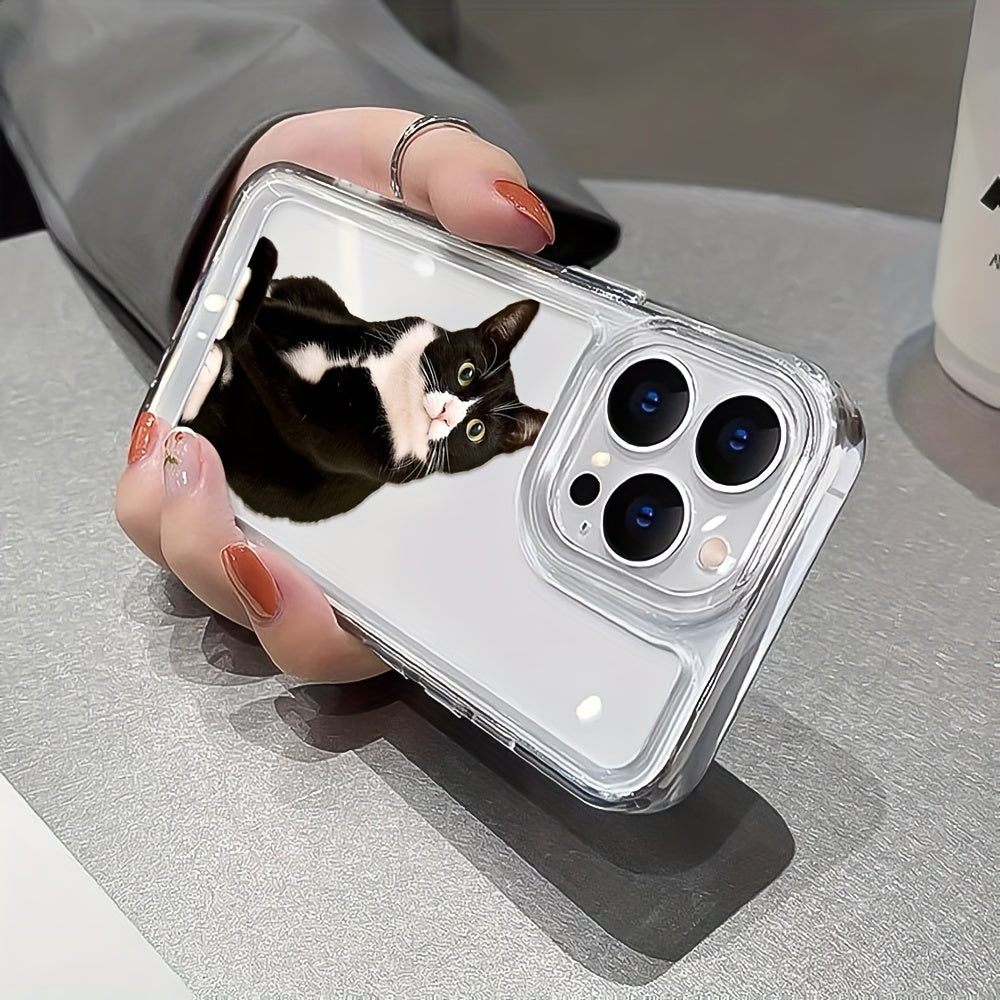 iPhone Black Cat Transparent Case: TPU, Scratch-Resistant, Wireless Charging Compatible, Full Camera Protection