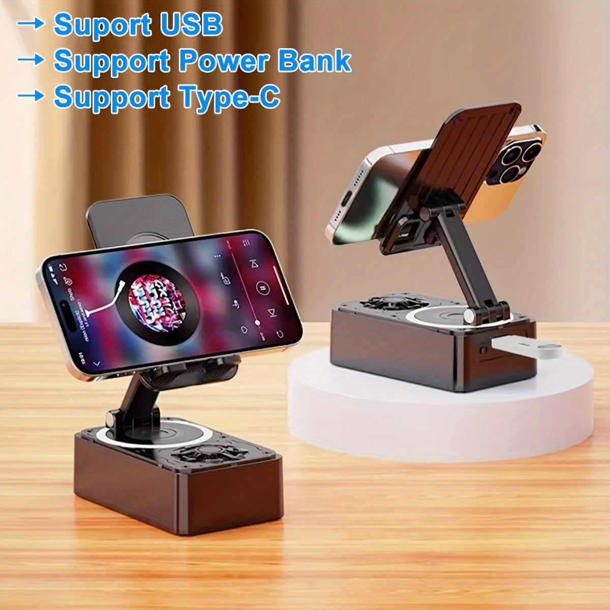 3-in-1 Portable Cell Phone Stand - Wireless Speaker with HD Surround Sound, Induction Speaker, Compatible with Any Smartphones, Phones, and Tablets for Home and Outdoor Use