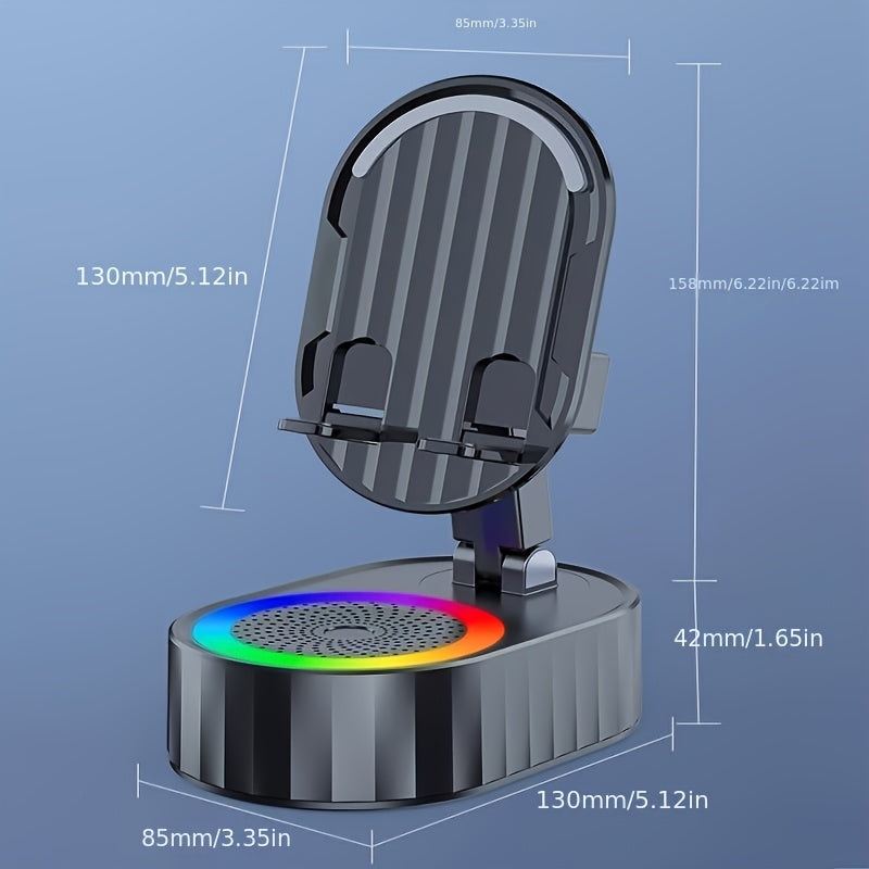 1pc Multi-function Portable 5-in-1 Wireless Connection Speaker, Wireless Induction Speaker, Mobile Phone Stand Form Multi-function Speaker, Adjustable Power Supply And Color Environmental Lights, Button Control, Enhanced Smar