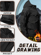 Men's 2pcs Fleece-Lined Hooded Jacket & Pants Set - Windproof Softshell Winter Clothing, Full-Zip Mummy-Like Zipper, Multi-Pocket Shell (Grey/Black) for Skiing, Hiking, Snow Sports - Thermal Outfit, Mens Clothes, Workwear For