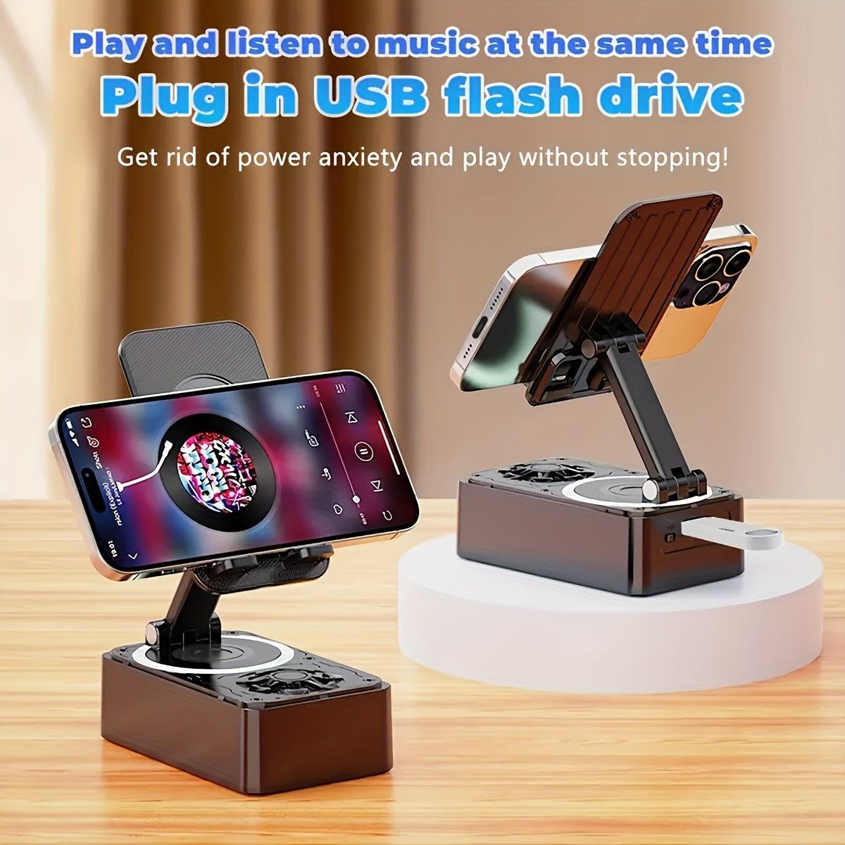 3-in-1 Portable Cell Phone Stand - Wireless Speaker with HD Surround Sound, Induction Speaker, Compatible with Any Smartphones, Phones, and Tablets for Home and Outdoor Use