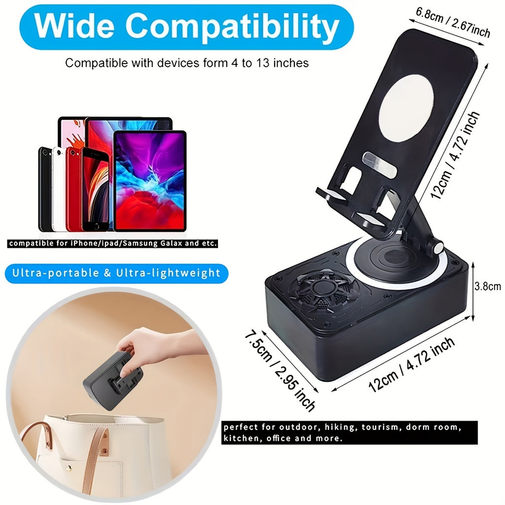 3-in-1 Portable Cell Phone Stand - Wireless Speaker with HD Surround Sound, Induction Speaker, Compatible with Any Smartphones, Phones, and Tablets for Home and Outdoor Use