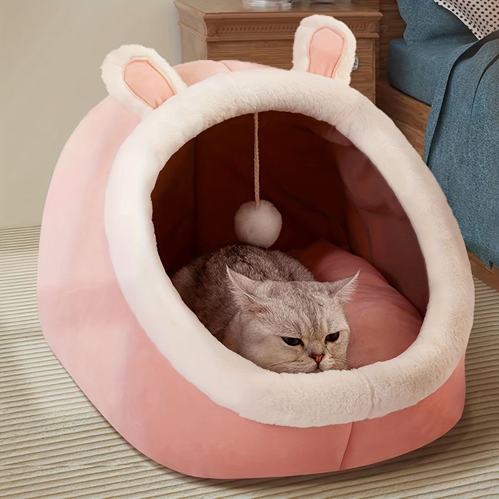 Soft Comfort Cat Cave Bed - 1pc One Cat House Tent with Washable Cushioned Pillow, Anti Slip Bottom