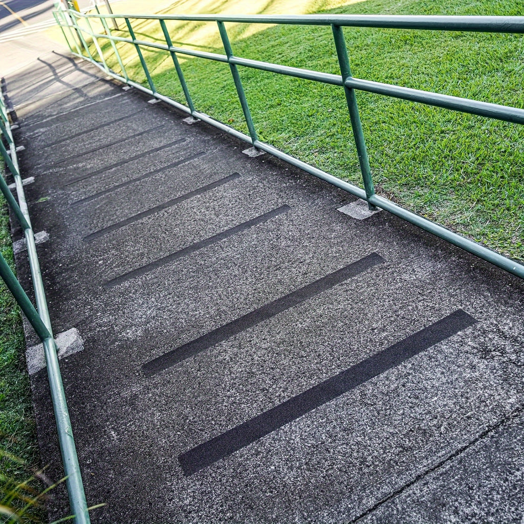 Heavy Duty Non-Slip Outdoor Stair Treads - 4x30 Inch (10-Pack) Industrial/Sturdy Adhesive Step Grips with Pre-Cut 80 Grit Anti-Slip Tape - All-Weather Vinyl Treads for Stairs, Decks, Skateboards, Commercial/Residential Use -