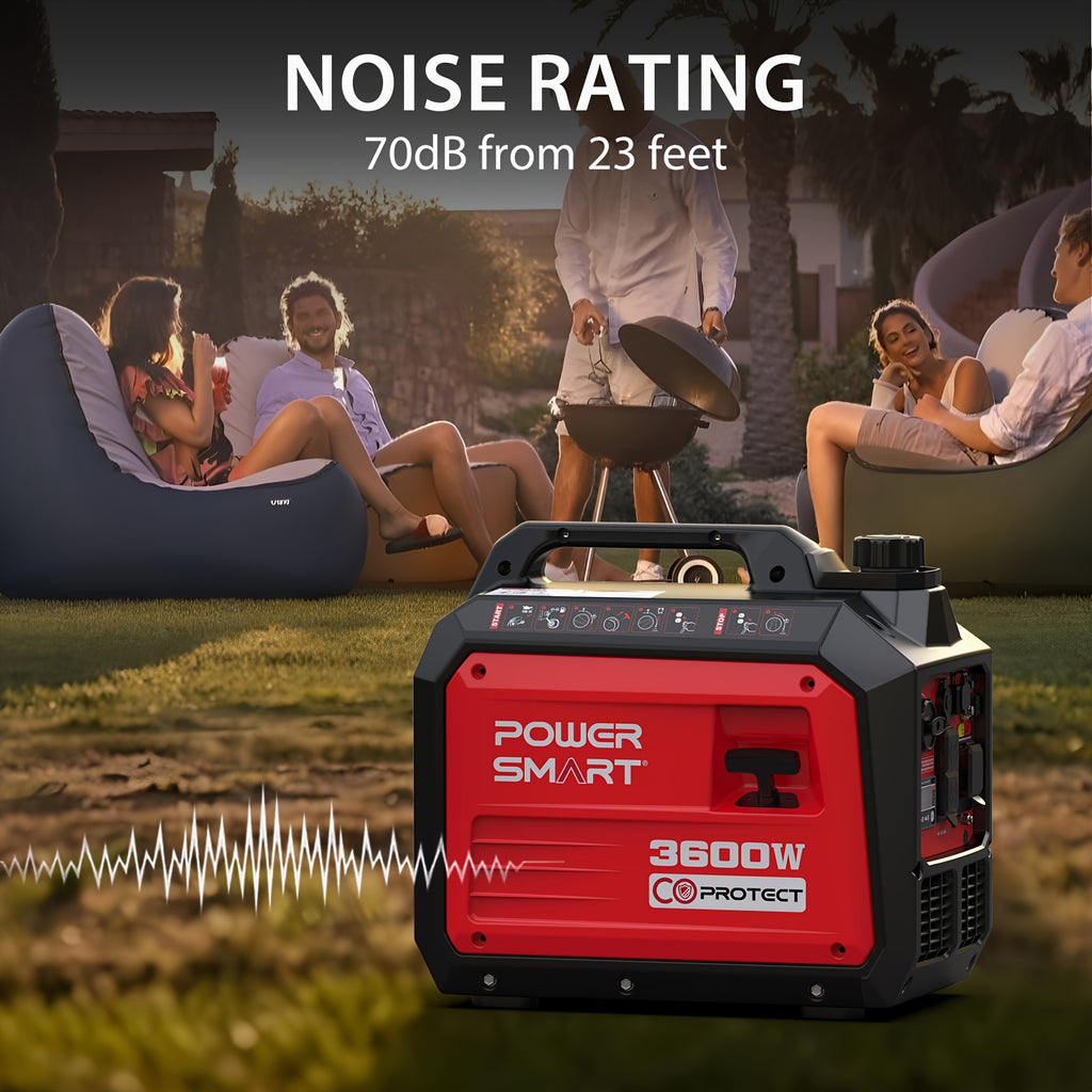 PowerSmart Generator, Camping Gear and Equipment, 3600 Watt Super Quiet Portable Inverter Generator,Gas Powered, RV Ready, Paral