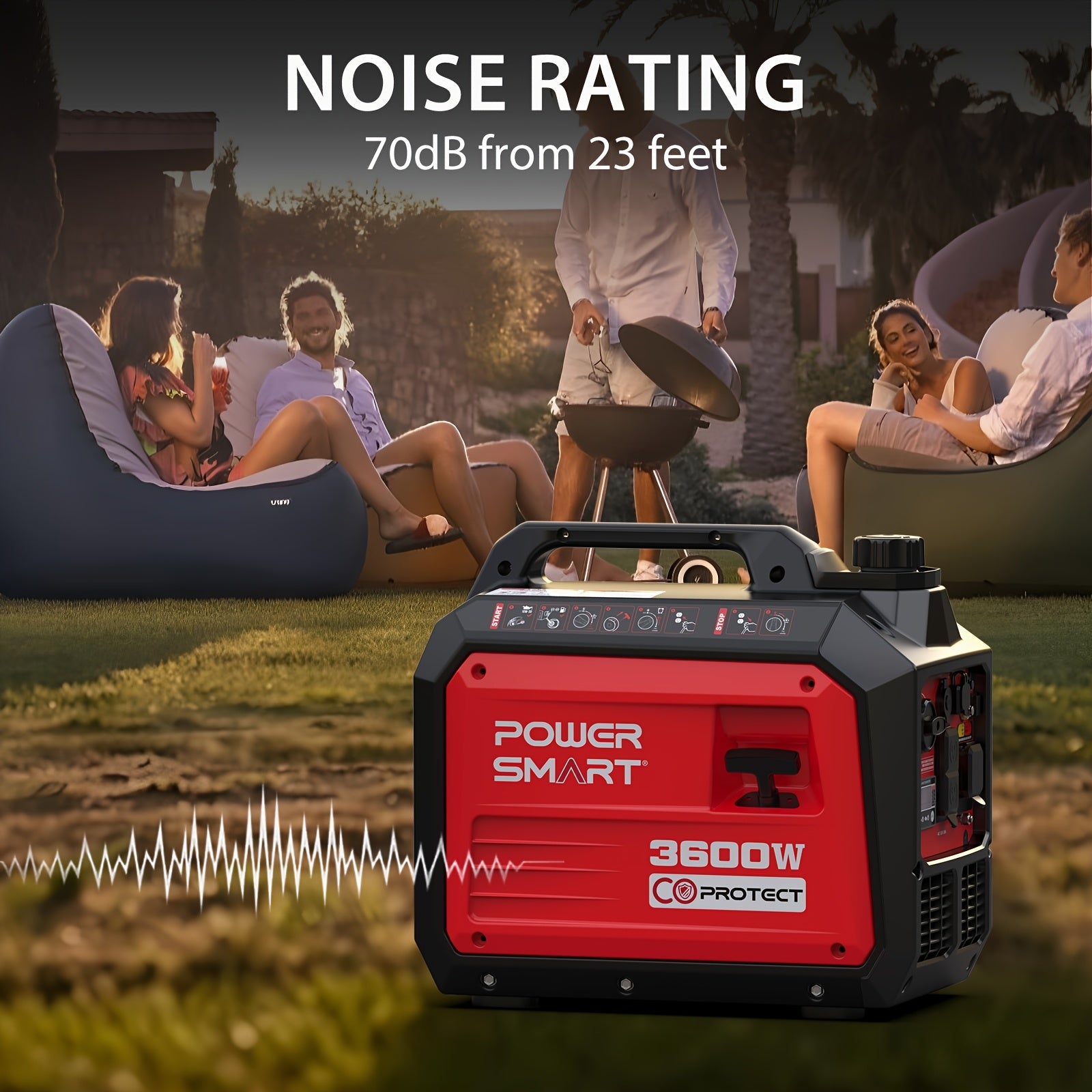 PowerSmart Generator, Camping Gear and Equipment, 3600 Watt Super Quiet Portable Inverter Generator,Gas Powered, RV Ready, Paral