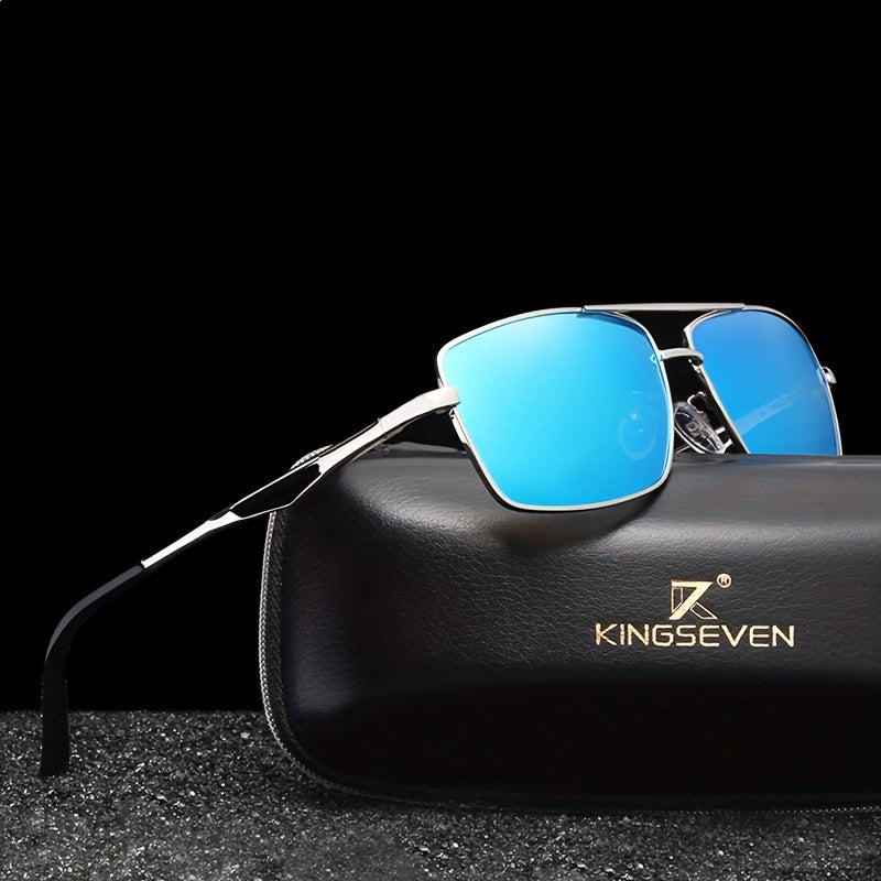 KINGSEVEN, Classic Premium Square Polarized Fashion Glasses, Aluminum Frame Double Bridges Fashion Glasses, For Men Women Casual Business Outdoor Sports Party Vacation Travel Driving Fishing Supply Photo Prop, Ideal Choice Fo