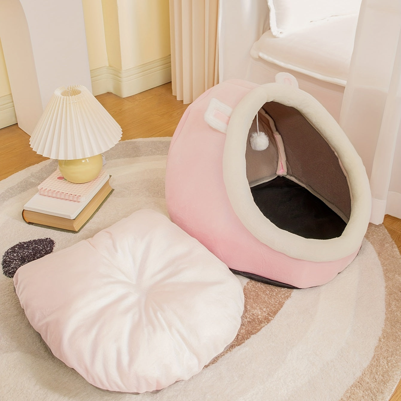 Soft Comfort Cat Cave Bed - 1pc One Cat House Tent with Washable Cushioned Pillow, Anti Slip Bottom