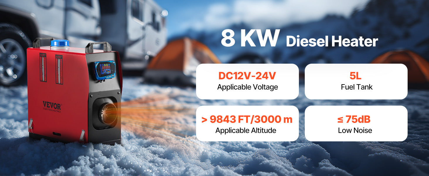 SucceBuy 8KW Diesel Air Heater DC12-24V Diesel Parking Heater with Remote Control, Pre-Heating Function, for RV, Truck, Camper