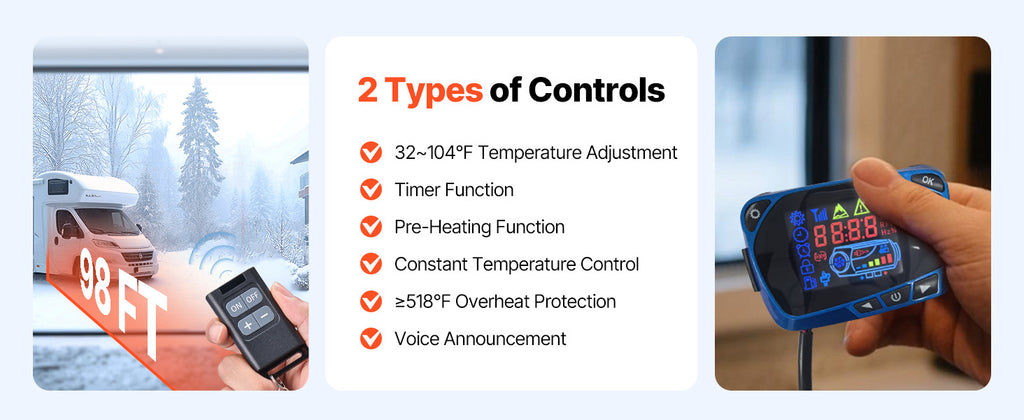 SucceBuy 8KW Diesel Air Heater DC12-24V Diesel Parking Heater with Remote Control, Pre-Heating Function, for RV, Truck, Camper