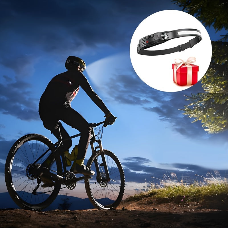 3pcs Rechargeable Headlamp + 6 Hooks Set, 230° Wide Beam Head Lamp, Motion Sensor COB&LED Headlamp Rechargeable, 5 Mode Headlamps For Adults, Bright Head Lights For Forehead, Hard Hat Headlight, Headband Flashlight For Work,